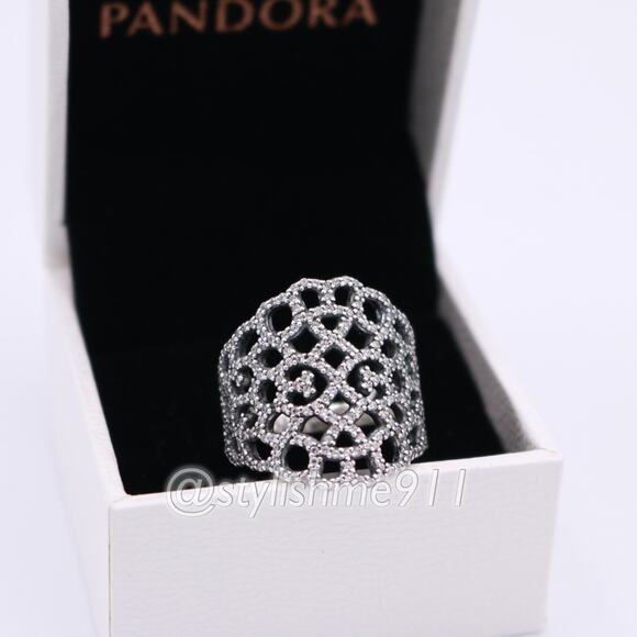Vintage Authentic Pandora Silver Shimmering Lace Ring - 190907CZ - Picture 12 of 14